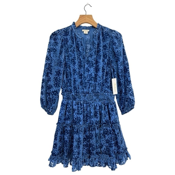 Shoshanna Sasha Mini Dress in Velvet Burnout Lapis Blue Floral Size 12 - Picture 6 of 16
